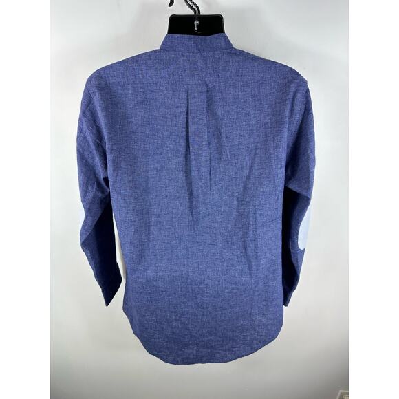 Lands End Linen Blend Longsleeve Band Collar Dress Shirt Size 15.5 x 33 Blue - Picture 2 of 11